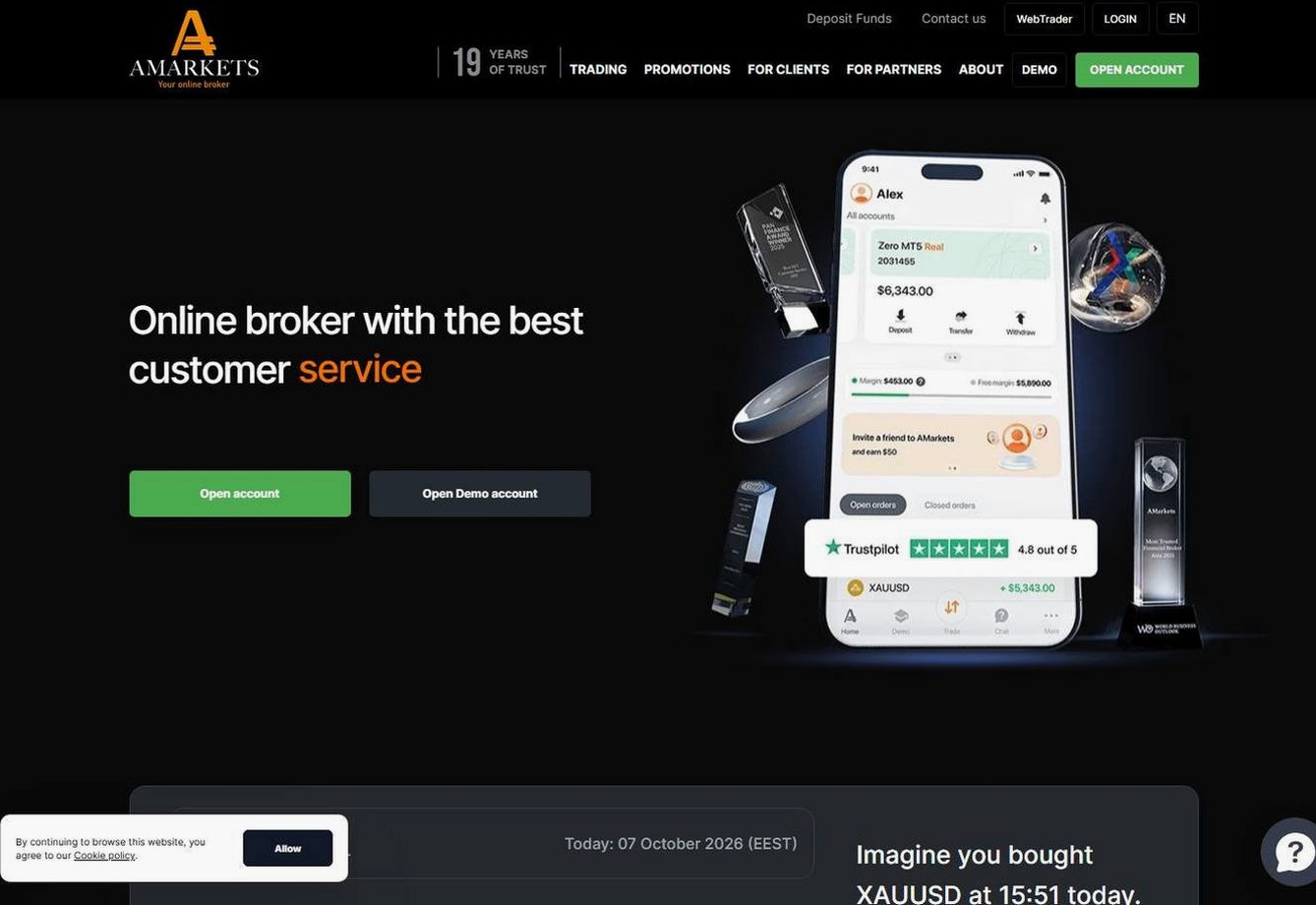 Screenshot of the AMarkets website