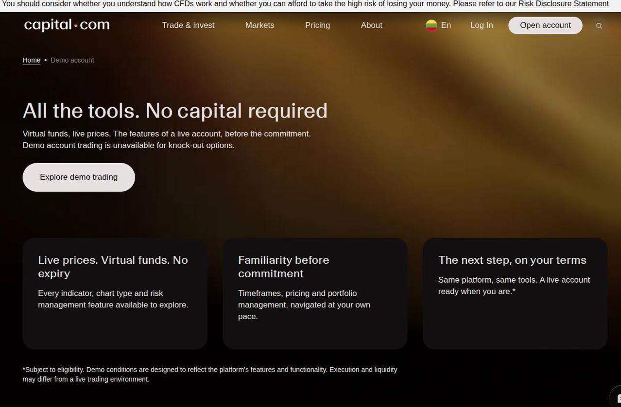 The platform page on the Capital.com website