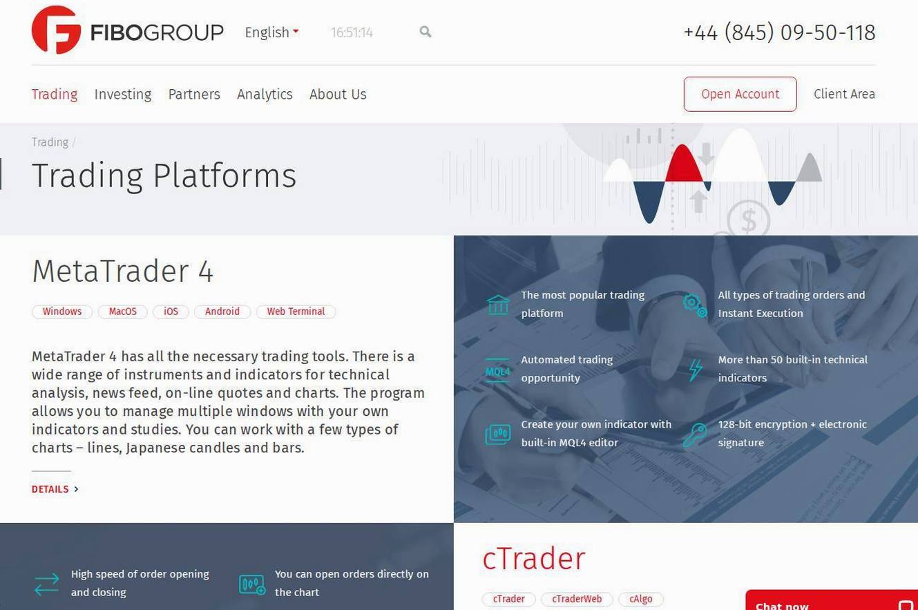 The platform page on the FIBO Group website