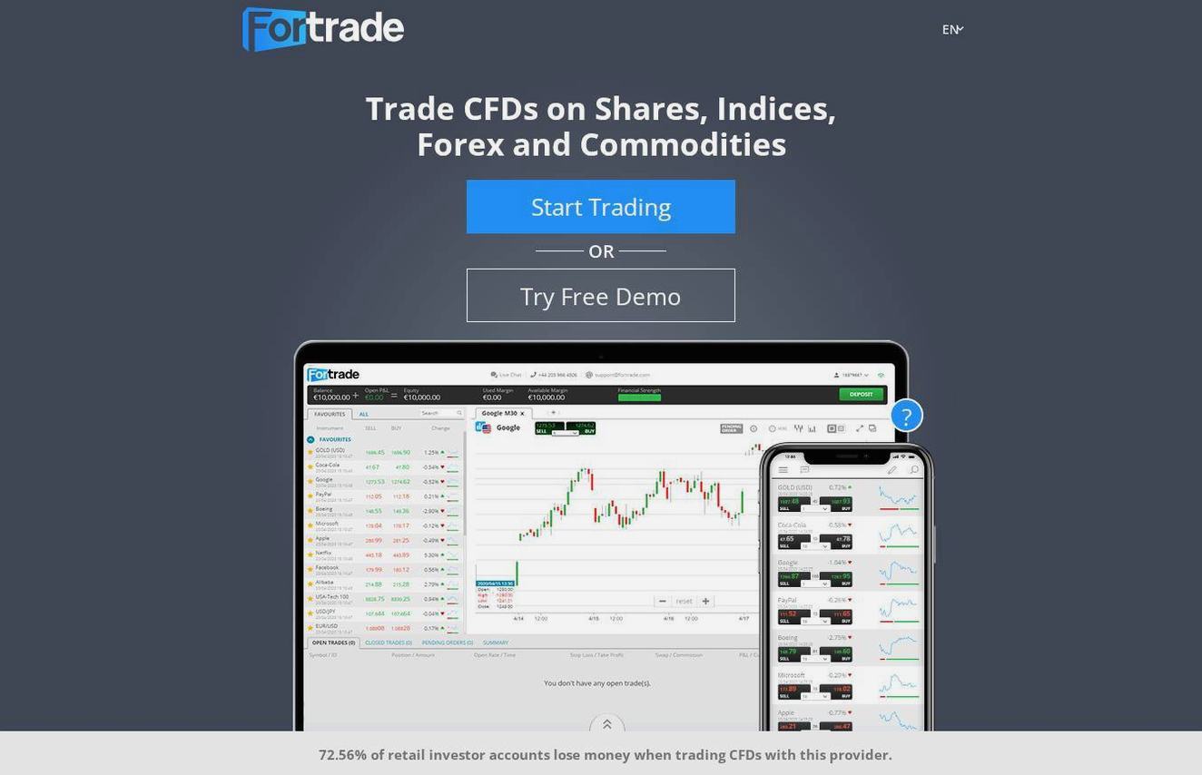 The platform page on the Fortrade website