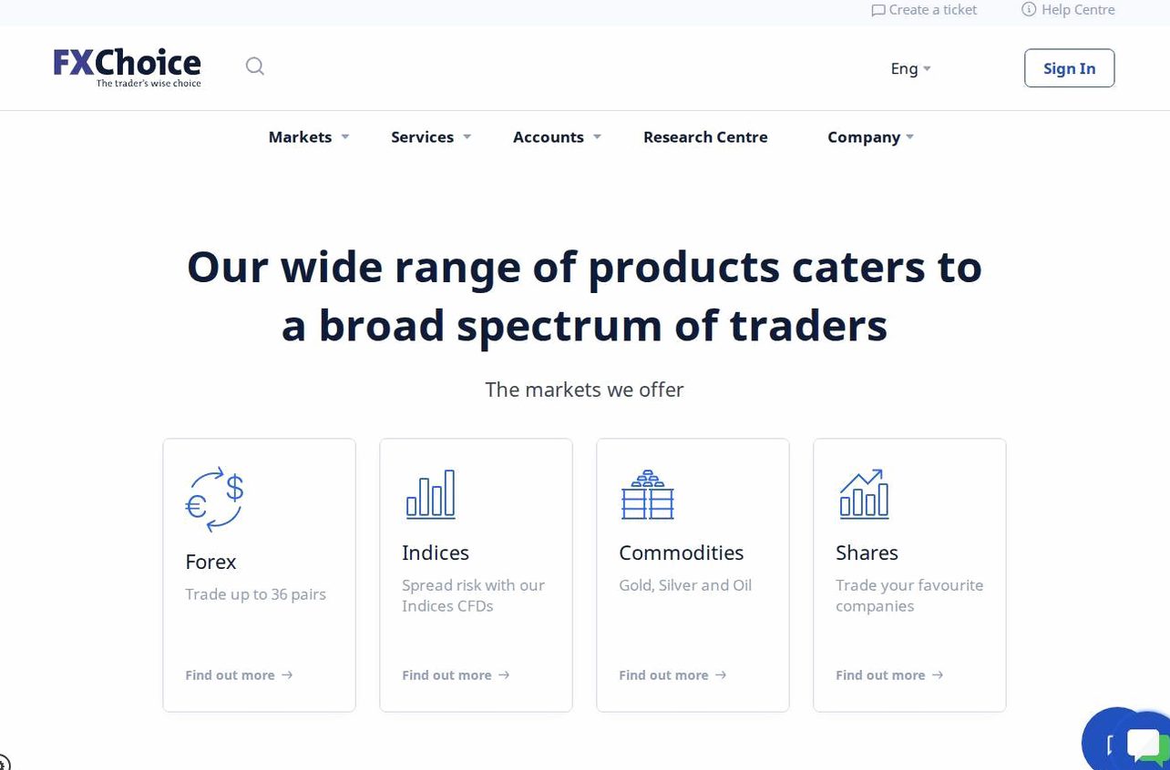 Screenshot of the FXChoice website