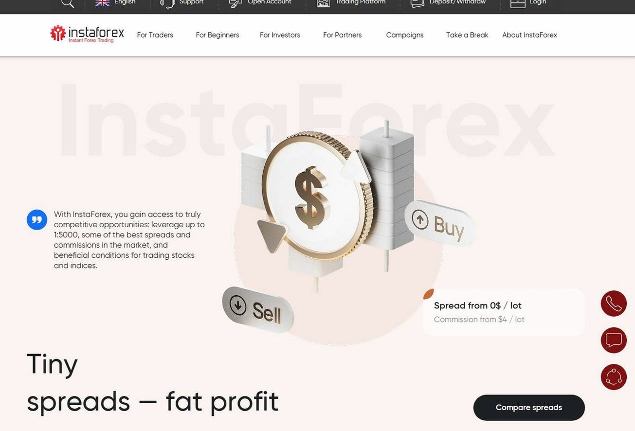 Screenshot of the InstaForex website