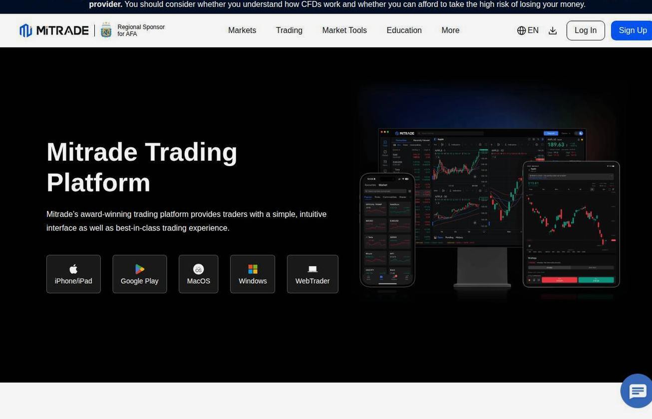 The platform page on the Mitrade website