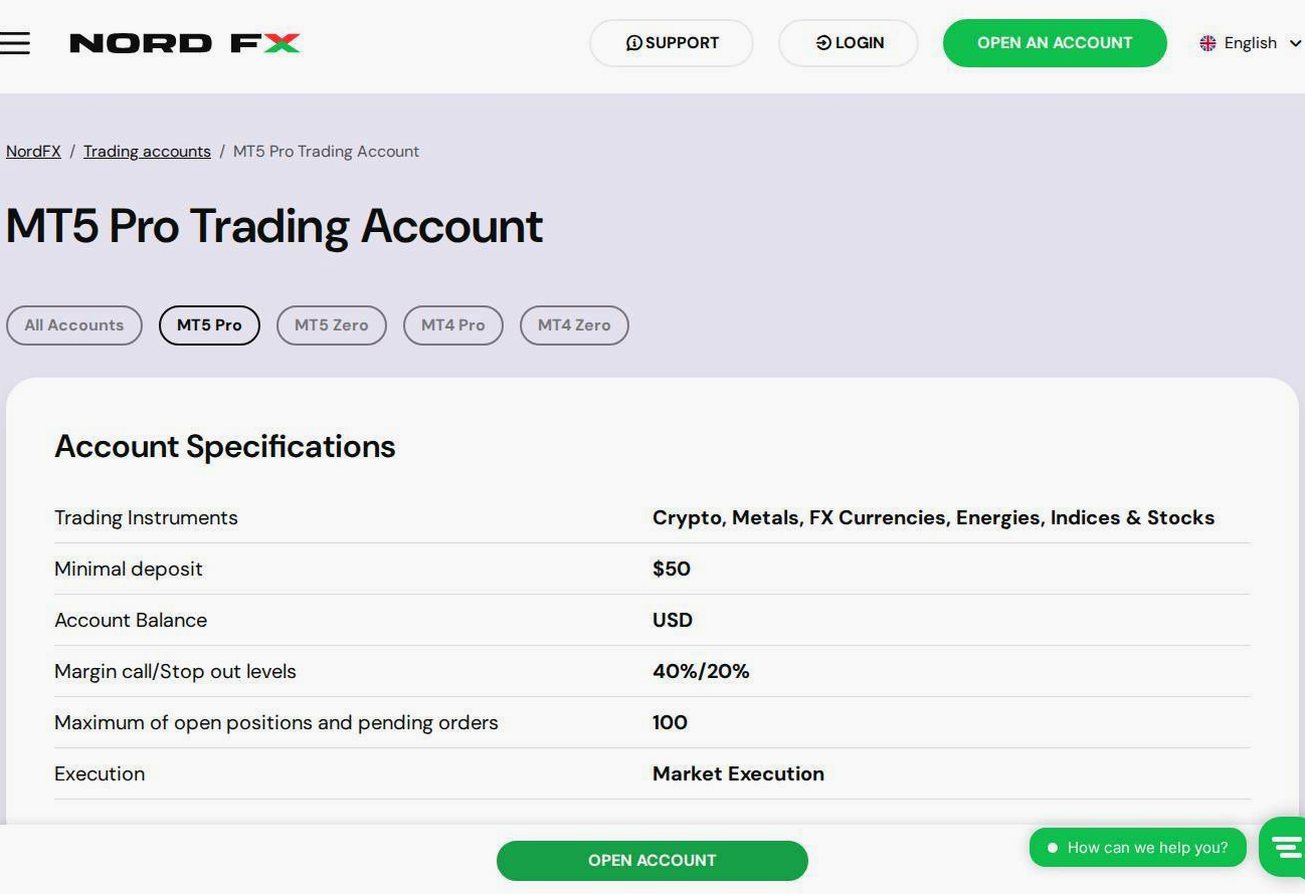 The platform page on the NordFX website