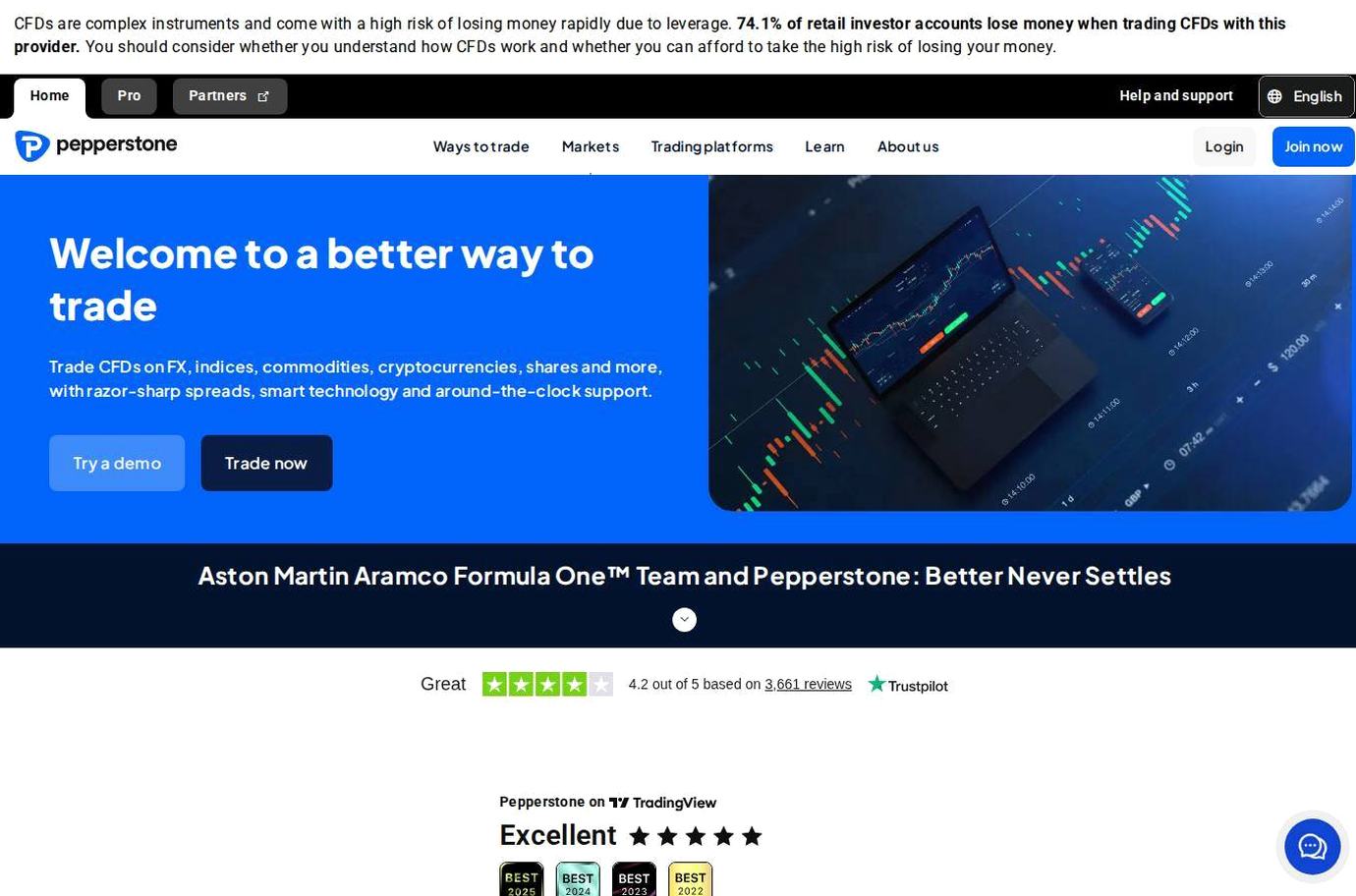 Screenshot of the Pepperstone website