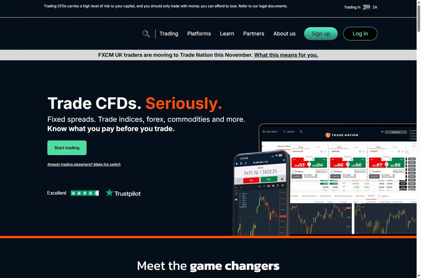 Screenshot of the Trade Nation website